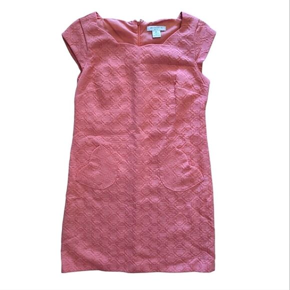 VTG Liz Claiborne Coral Pink Sleeveless Textured Mini Shift Dress Size 4 Petite - Picture 4 of 15